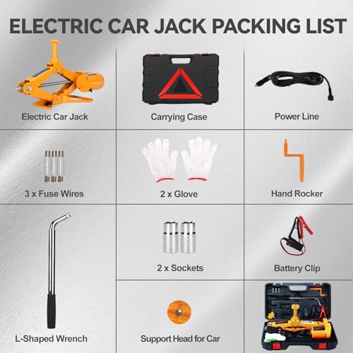 Image of ROGTZ Electric Scissor Car Jack Kit, 3Ton 12V Portable Auto Car Lift with 17.7 inch Range for SUV /Sedan, Floor Jack for Tire Change & Roadside Emergency