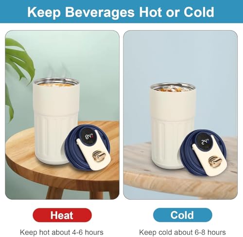 Image of 460 ml Stainless Steel Coffee Mug with Digital Temperature Display Travel Tumbler Vacuum Insulated Thermos Cup Leak Proof Lid Double Wall Mug for Hot Cold Drinks Office Home Car Travel