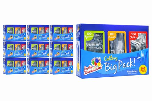 Image of Party Dimensions 3000 Count Plastic Cutlery Combo Case, Disposable Clear Plastic Silverware Utensils Set, 1000 Forks, 1000 Spoons, 1000 Knives