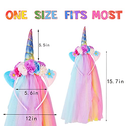 Little World 3 Pack Unicorn Headband - Unicorn Party Supplies, Rainbow/Rose Gold/White Horn With Tulle, Unicorn Decorations For Birthday Party, Gift Idea For Easter #TOP1