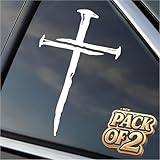 Cross of Nails Sticker - Vinyl Christian Sign Decal, Pack of 2, 5.9 x 4 inches