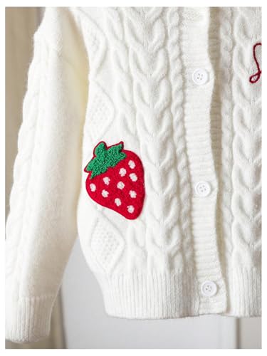 Verdusa Girl's Cute Strawberry Embroidery Long Sleeve Drop Shoulder Button Down Cardigan Sweaters3