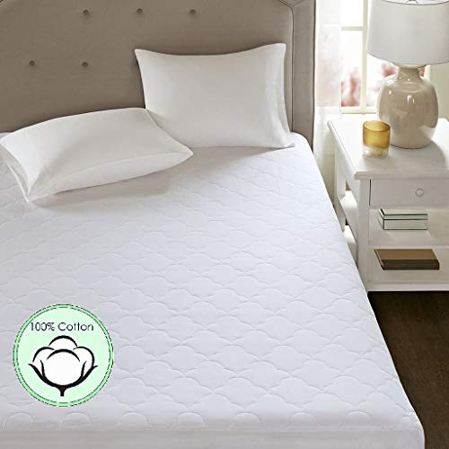 Sleep Philosophy All Natural Cotton Percale Quilted Mattress Pad with Spandex Snug-on Slip Fit