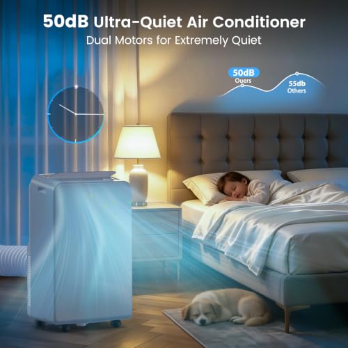 Image of Electactic 11,000 BTU ASHRAE(7,000 BTU SACC) Portable Air Conditioners Dual Motor, Dual Hose, Drainage-free Cooling, Fan /Dry /Remote /Timer, Quiet Portable AC Unit for Rooms Indoor