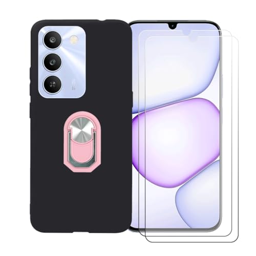 CongJiaLingXi �P�[�X �K�p �� Realme C83 5G (6.8") �����O�T�|�[�g+ [2�p�b�N]�����K���X�X�N���[���v���e�N�^�[�A�_��ȃV���R�[���V�F���o���p�[TPU�ی�J�o�[�������,�s���N