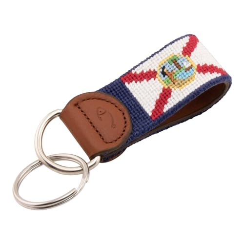 Image of Leather Hand-Stitched Needlepoint Key Fob or Key Chain