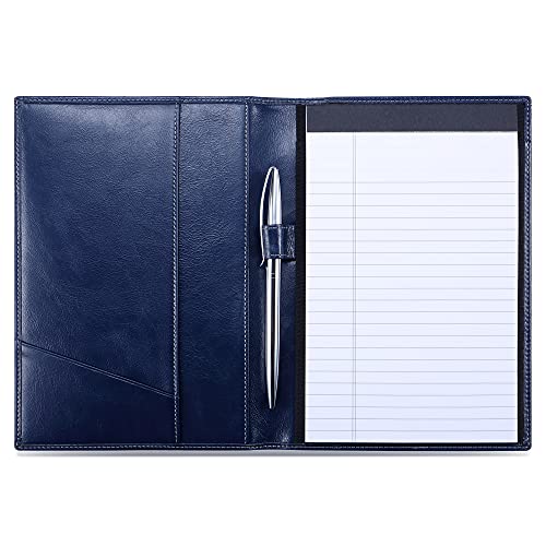 Leather Junior Padfolio for Men & Women with Pen Loop, Italian Calfskin, Business Portfolio Notebook Folder (Antiqued Blue)