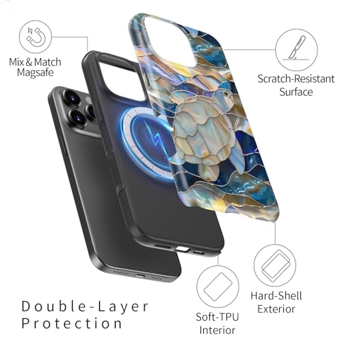 Image of Goodon for iPhone 16 Pro Max Case Cute - Wireless Charging Compatible - Dual-Layer Hard Shell + Silicone Cover - Protective Phone Case with Trendy Designs for Women - Abstract Sea Turtle