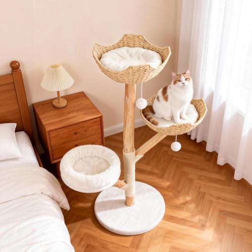 Torre para gatos moderna de madera, 47 pulgadas de alto miniatura 3