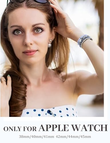 Bracelet de perles pour Apple Watch iWatch extensible bleu - 2