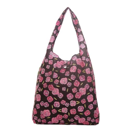 ECO CHIC Lightweight Foldable Reusable Shopping Bag Water Resistant Tote Bag (Mackintosh Rose Black) - Image 2