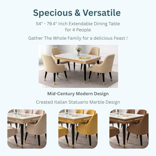 Image of Elara Modern Dining Table Set 8-Seater Wooden Dining Table Set | 1 Year Warranty | Nano Composite Marble Marble Top Table with 8 Chairs (Black)
