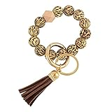 TIANHUA Armband Schlüsselanhänger Holzperlen Armband mit Quasten Dekor Silikon Perlen Kunst Holzperlen Kunst Holzperlen Armband mit Quasten Dekor Silikon Perlen Kunst Armreif Ketten für Schlüssel
