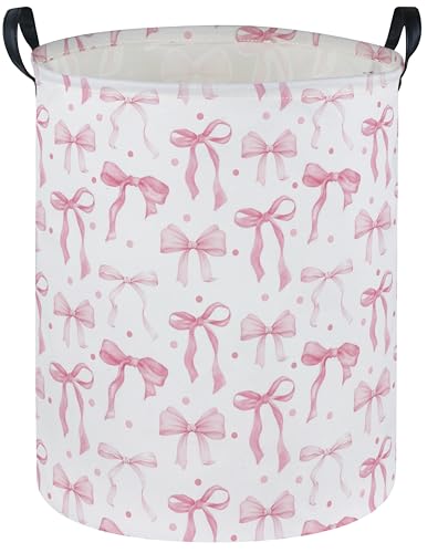 Image of Pink Laundry Basket Bow Hamper for Nursery Hamper Cute Storage Bin Room Decor for Home(Bow)