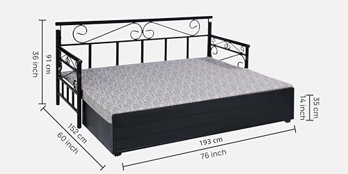 Image of 3 Seater Metal Sofa Cum Bed with Hydraulic Storage | Queen Size Sofa Cum Bed | 3 Seater Sofa Set, Metal Sofa Set for, Living Room, (Queen Size (Multi Grey & Black)