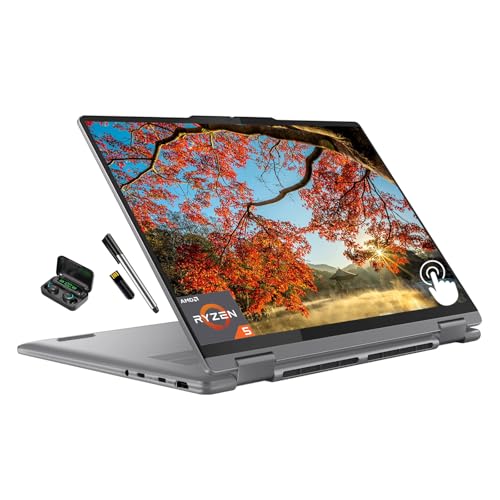 Image of Lenovo Yoga 7 2-in-1 14 inch WUXGA (1920x1200) Touchscreen Laptop, 3.5GHz, 6-core AMD Ryzen 5 8640HS, 8GB LPDDR5 RAM, 512GB SSD, Backlit Keyboard, Fingerprint, Wi-Fi 6, Win11, Artic Grey, EAT Accessories