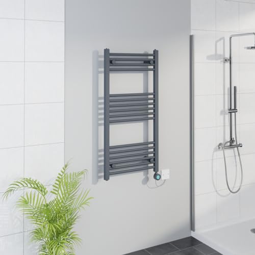 Warmehaus Smart WiFi Thermostatic Electric Bathroom Straight Heated Towel Rail Warmer Radiator with Timer 1000x500mm - Anthracite