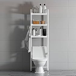 Estanteria Sobre Inodoro Carrefour QHENS Estantería Baño Blanco con 3 Estantes, Estanteria sobre Inodoro WC, Estante Encima del Inodoro con Adhesivos de Fijación, Estante Organizador de Material PP, 172 * 49 * 25 cm