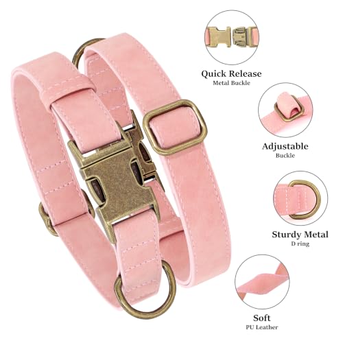 Image of Didog Soft PU Leather Dog Collar for Medium Dogs, Quick Release, Pink M
