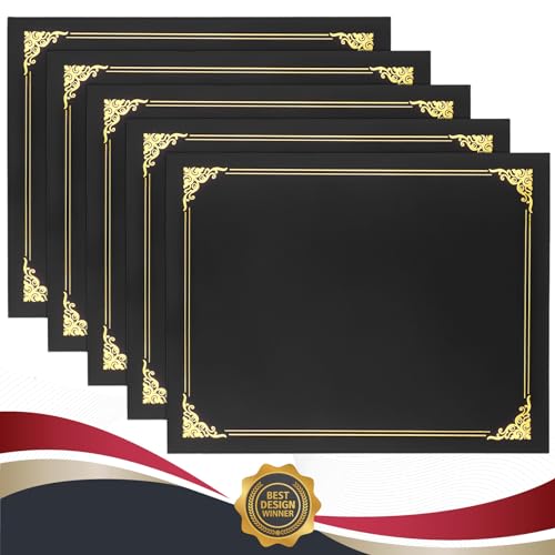 10 Packs Certificate Holders, Black Certificate Covers, Diploma Holders, Certificate Folders with Gold Foil Border for Letter Size 8.5' x 11' Certificates, Diploma, Documents, Award Cover
