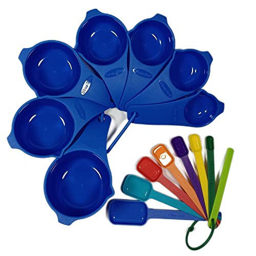 Plastic Measuring Cups And Spoons Set, 15 Pieces Plastic Measuring Cups And Spoons, 7 Plastic Measuring Spoons For Baking And Cooking 7 Measuring Cups With Leveler, Navy Color Measuring Cups Set #TOP4