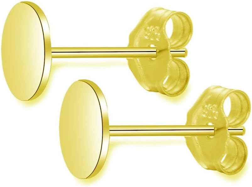 20 Pairs Gold Plated 925 Sterling Silver Earring Posts 6mm Flat Board Glue On Post Setting with Earnut Safety Clutches Backs SS277-6