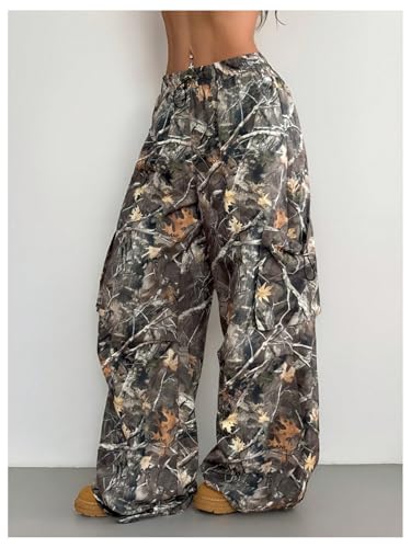 Verdusa Women's Camo Cargo Baggy Pants Y2K Streetwear Drawstring Wide Leg Trousers Flare Sweatpants4
