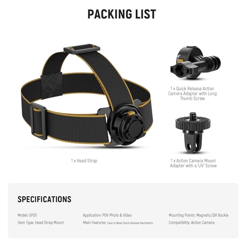 Image of NEEWER Head Strap Mount for Action Camera, Magnetic Quick Release Head Mounted Head Belt Mount Compatible with GoPro Hero 12 11 10 9 8 DJI Osmo Insta360 for POV Video Vlog Live, GP20