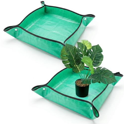FdcLixuvol 2 Stück Pflanzmatte wasserdichte Tragbar Umtopfmatte Pflanzunterlage Faltbar Gartenpflanzmatte Grün Umpflanzmatte Für Zimmerpflanzen Umtopf Sämling Bodenwechsel Beschneiden 66x66 cm