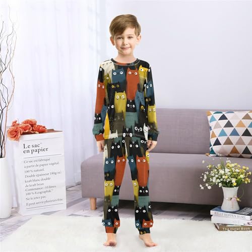 Cute Cats in Colors Soft Pajama Set for All Seasons,Breathable Pjs Long Sleeve Sleepwear,Comfy Loungewear 2 Piece Underwear Set 3T4