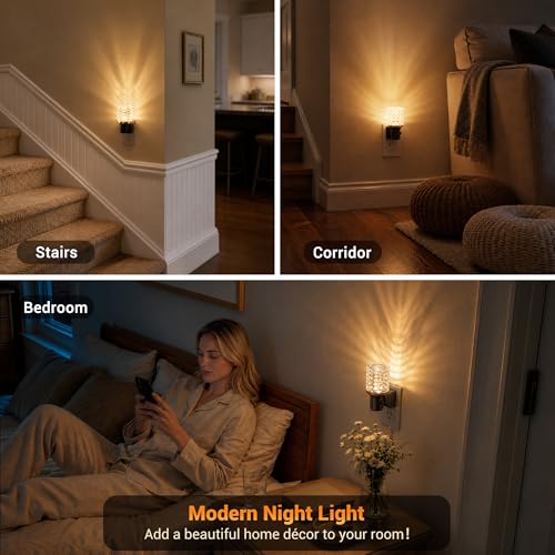 Image of JandCase LED Night Light, Dimmable Night Lights Plug into Wall, Modern Nightlight with Auto On Off Light Sensor, 3000K Soft White Night Light 0-100LM Brightness for Bathroom Hallway Bedroom Decor
