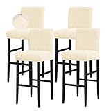 JIUZHEN High Stretch Bar Stool Covers Counter Stool Pub Chair Cover for Dining Room Velvet Cafe Barstool Slipcover Removable Furniture Chair Seat Cover with Elastic Bottom Set of 4, Ivory