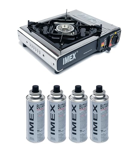 IMEX CAMPING GASKOCHER SET IM TRAGEKOFFER MIT 4 GASKARTUSCHEN