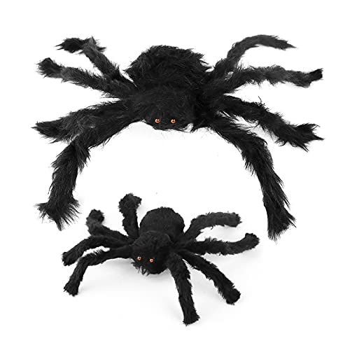 KLKIT 2 Halloween Dekoration Schwarze Spinne, Haarige Spinne für Partydekorationen im Freien, Streiche für Erwachsene, Spukhaus, Halloween Dekoration Garten Aussen Cover