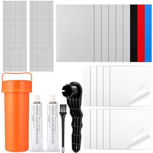 Gejoy Inflatable Boat Repair Pool Liner Patch Kit 9 x PVC Patch, 10 x Clear TPU 2 x Reinforcing Mesh Cord 2 x 30 ml Glue 1 x Maintenance Kit for Air Mattress Bounce House Inflatables Kayak Canoe