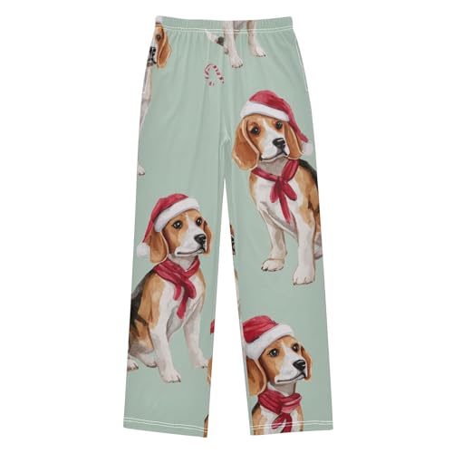 ZZXXB Beagles with Xmas Hats Boys Long Pants Soft Trousers Elastic Waist Kids Lounge Bottoms with Pockets S-XL