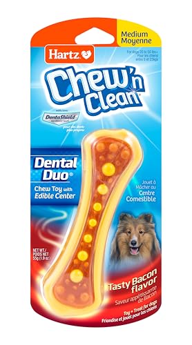 HARTZ Chew 'n Clean Dental Duo Bacon Flavored Dog Chew Toy - 1 Count(Pack of 1),Medium