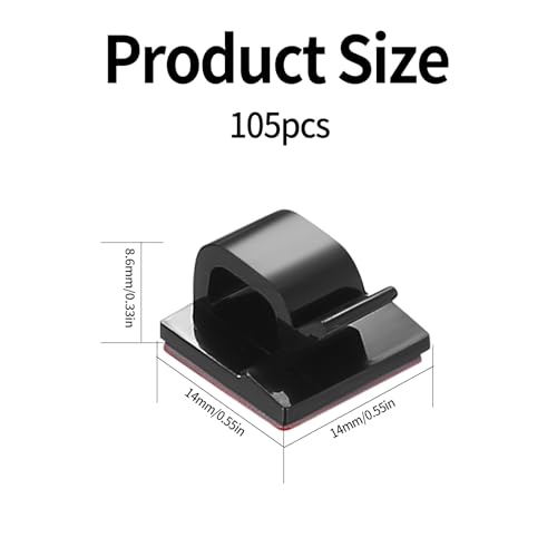 105 piezas de clips autoadhesivos para cables, sujetadores de cables adhesivos negros para gestión de cables en pared y debajo de escritorio, clips para cables Ethernet y TV miniatura 2