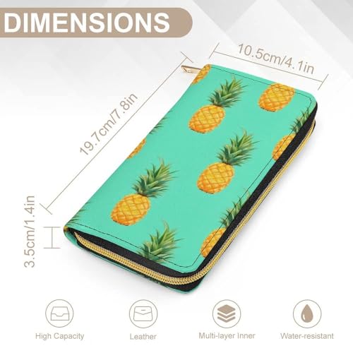 Girl's Long PU Wallet, Travel Purse Fashion Design, Huge Storage Capacity Purse, Cute Decor Zipper Wallet Tropical Pineapples2