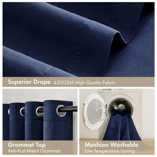 Image of MIULEE Navy Blue 100% Blackout Curtains for Bedroom 40x45 Inch Length | 2 Thick Layers Thermal Insulated Short Curtains with Black Liner, Noise Reducing Grommet, Drapes for Living Room, 2 Panels