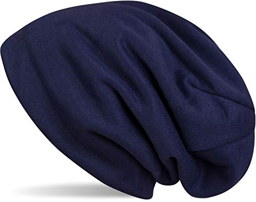 Preisvergleich Produktbild styleBREAKER warme Feinstrick Beanie Mütze mit sehr weichem Fleece Innenfutter, Longbeanie unifarben, Unisex 04024092, Farbe:Dunkelblau