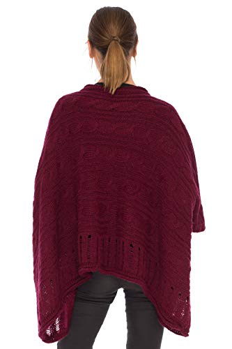 Image of SHU-SHI Womens Oversized Cable Knit Sweater Cowl Neck Sleeved Poncho Topper Boho Casual
