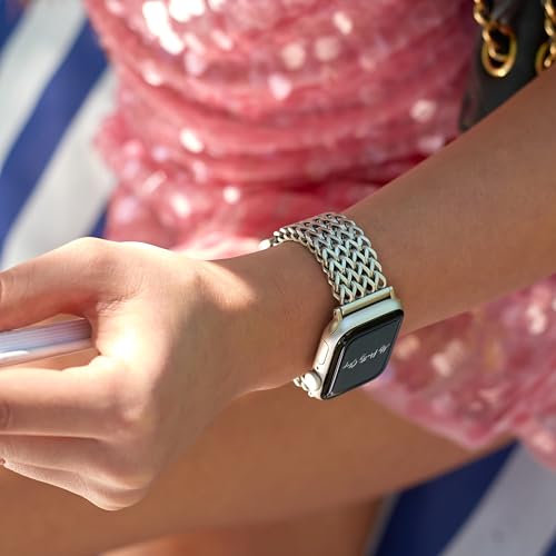 Image of My Pretty Strap - Compatible Apple Watch Band Strap, Stainless Steel Fashion iWatch Replacement Strap- Easy Resizing, No Tool Needed, Fits Most Wrists- Series 1-11, SE and Ultra