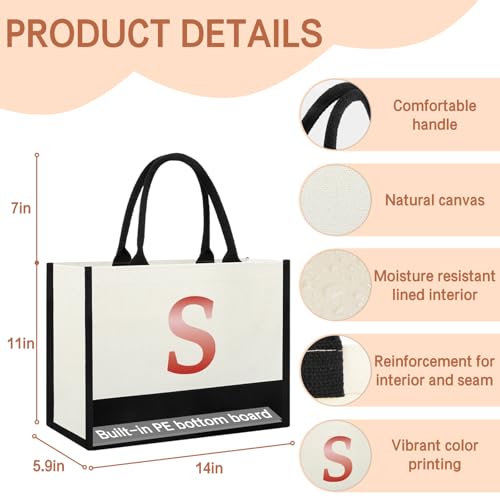 Image of Monogrammed Initial Canvas Tote Bag Gifts for Women Friends Coworker Mother in Law , Gifts for Women Who Have Everything, Beach Work Bag Gift for Birthday, Wedding, Christmas, Anniversary- Letter S
