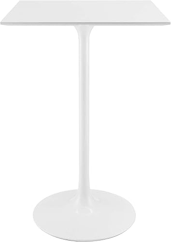 Modway Lippa - Mesa de bar moderna Mid-Century de 28 pulgadas con parte superior cuadrada y base de pedestal en color blanco