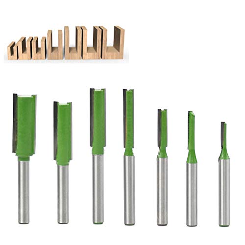 BIGP Lot de 7 fraises à défoncer droites à tige de 6 mm, Mèche de routeur simple/double flûte, Fraise à Bois Routeur à Coupe Droite Flush Trim Pattern Router Pour le Travail du Bois