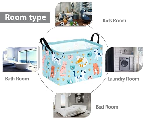 Image of Rec Cats Print Box Hamper Storage Basket Collapsible Organizer Bin Gift Shelf Baskets for Home and Kitchen Storage