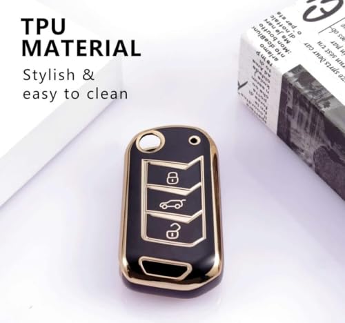 Image of TPU Car Key Cover Black & Golden Compatible for Mahindra Scorpio, Bolero, XUV700, XUV300, Thar, TUV300 Plus, XUV400 (Mahindra, 3 Button Flip Key New)