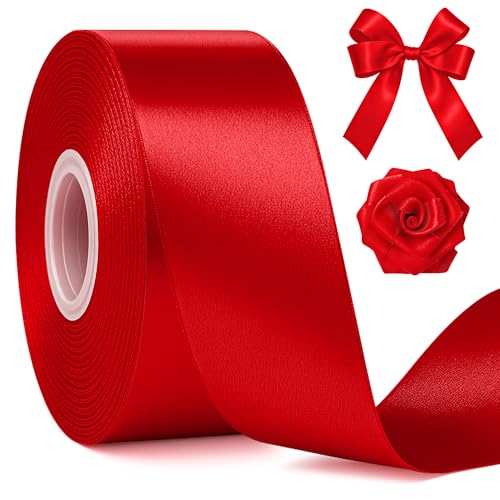 Fullive Red Ribbon 1 1/2 Inch 30 Yards Red Ribbon for Gift Wrapping Polyester Satin Mothers Day Ribbons for Wedding Valentines Day Decorations DIY Bows Wrapping Bouquet Floral Arrangements