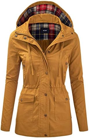 Women's Zip Up Safari Military Anorak Jacket with Hood Drawstring - Regular and Plus Sizes